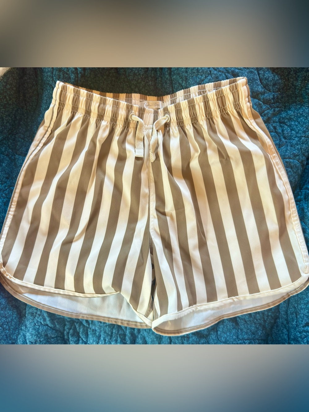 *NWOT* Rylee + Cru / Vintage Stripe Board Shorts / Tan, Cream / 8–9Y